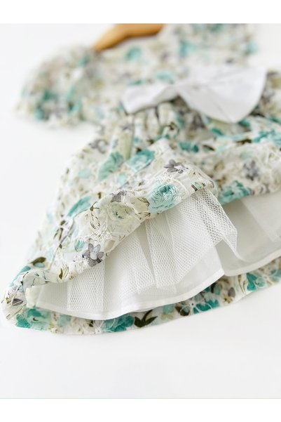 COLORED BABY Girl's Low-cut Waist Lined Floral Chiffon Dress