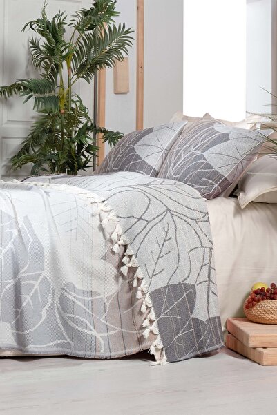 Sarev Miley Bej Çift Kişilik Pamuklu Yatak Örtüsü Seti