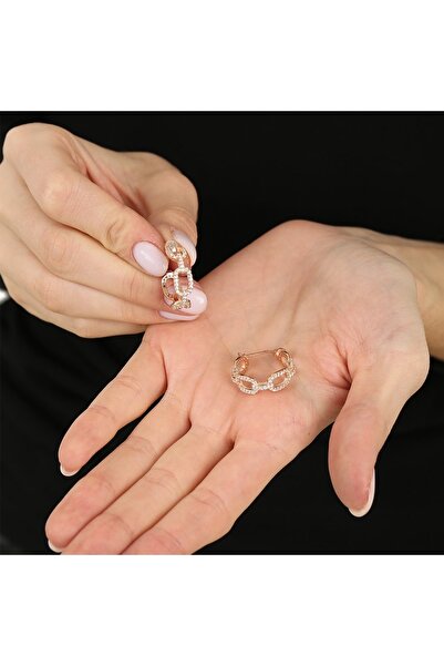 Tesbihane Beyaz Zirkon Taşlı Diamond Cut Tasarım Rose Renk 925 Ayar Gümüş Kadın Küpe