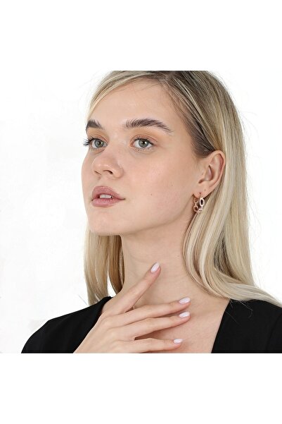 Tesbihane Beyaz Zirkon Taşlı Diamond Cut Tasarım Rose Renk 925 Ayar Gümüş Kadın Küpe