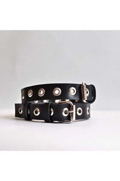 Sweet Demon Elegant Leather Neck Choker - Adjustable Eyelet, Black Accessory with Holes