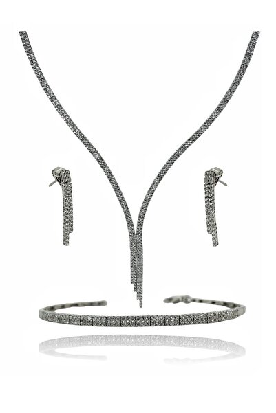 MaGold 8 Ayar Beyaz Altın Suyolu Çok Şık Ve Zarif Set Takım