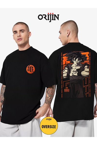Orijin Tekstil Dragon Ball Son Goku Printed Unisex Oversize Black T-Shirt