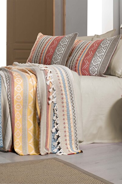 Sarev Mara Bej Çift Kişilik Pamuklu Yatak Örtüsü Seti