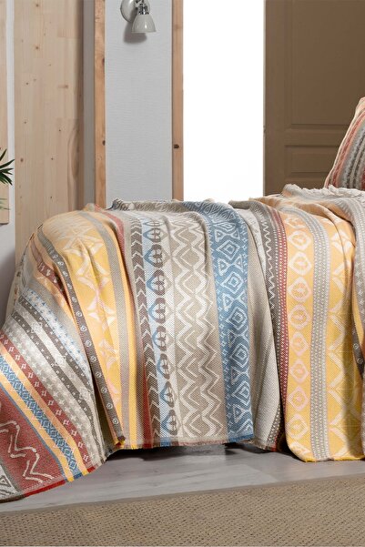 Sarev Mara Bej Çift Kişilik Pamuklu Yatak Örtüsü Seti