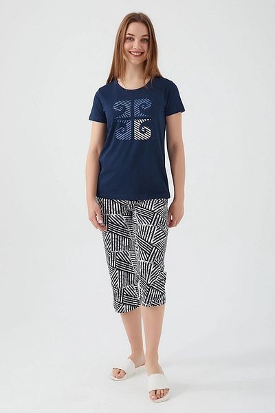 Pierre Cardin Set pijama Capri pentru femei, 100% bumbac, guler confortabil 8588