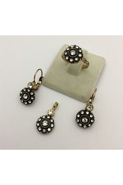 Aşina Gümüş Jewelled Diamond Montur - Daisy Necklace and Earring Ring Set * Gift for Lover