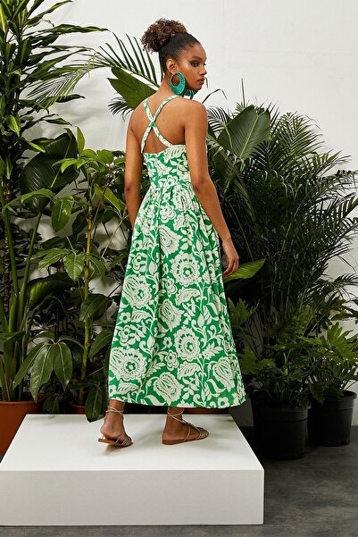 Koton Γυναικείο Σταυρός λουράκι Floral Μακρύ Φόρεμα 3sak80180ew