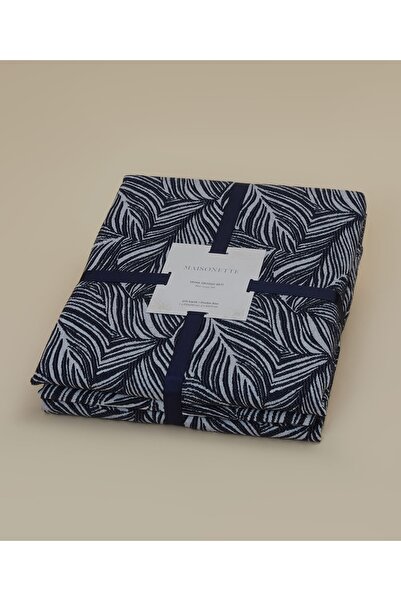 Maisonette Jakarlı Yaprak Desenli Yatak Örtüsü Seti Lacivert