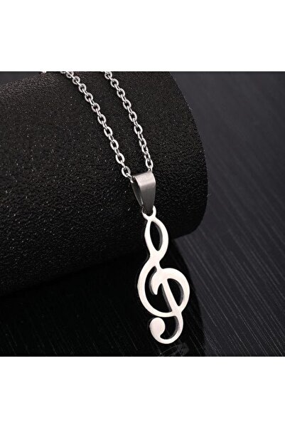 Herşey Nota قلادة فضية من الفولاذ المقاوم للصدأ للمفتاح الأيسر