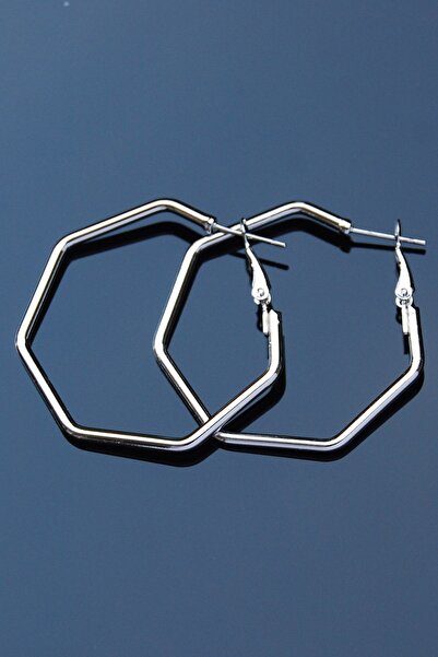 Rua Jewelry أقراط أنبوبية فضية اللون بمشبك سداسي 2 مم 4×4