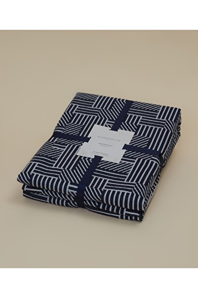 Maisonette Jacquard Geometric Patterned Bedspread Set Navy Blue