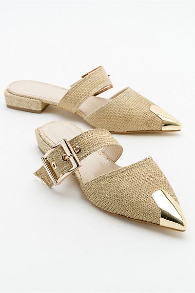 LuviShoes Jennifer Beige Stroh-Hausschuhe mit Schnalle für Damen