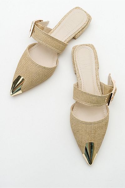 LuviShoes Jennifer Beige Stroh-Hausschuhe mit Schnalle für Damen
