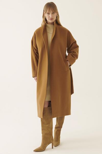 Perspective Γυναικείο παλτό Wender Comfortable Fit Ψηλό γιακά Midi μήκους Camel Hair Color