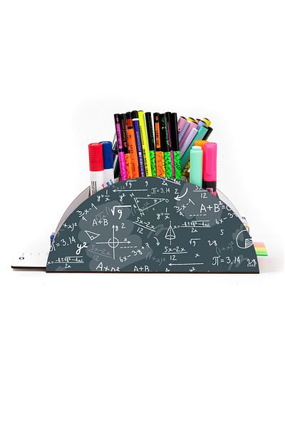 kutuTR Wooden Vip Math Model Rainbow Ruled Desktop Pen Holder Organizer Assembled Boxed
