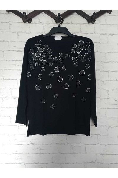 anne moda ankara Στρογγυλό μοτίβο Πλήρες καλοκαιρινό λεπτό κοντό μπλουζάκι με μακρυμάνικο ντραπέ