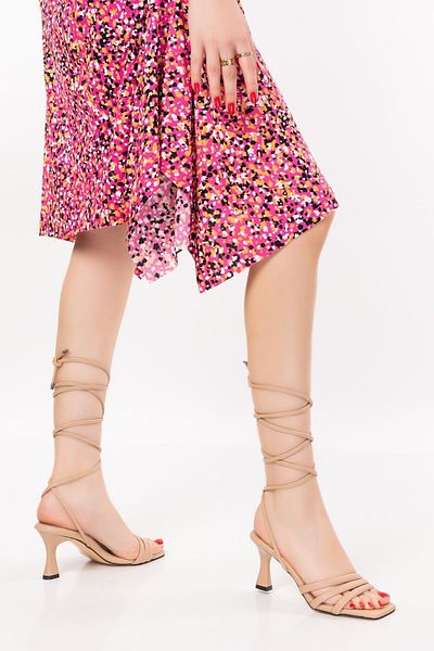 MERVE BAŞ Women's Nut Three-Striped Goblet Heel String Heeled Shoes