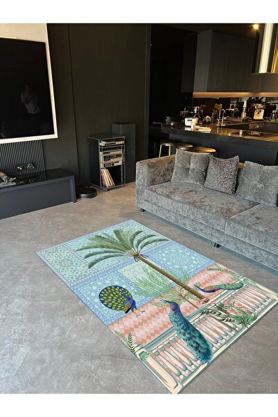 Rugs Modern Halı Palmiye Tavus Kuşu Etnik Tema Dijital Baskı Dekoratif Dokuma...