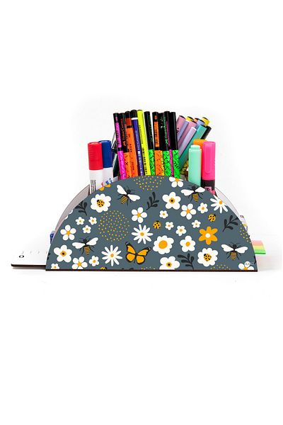 kutuTR Wooden Vip Daisies Model Rainbow Ruled Desktop Pen Holder Organizer Assembled Boxed