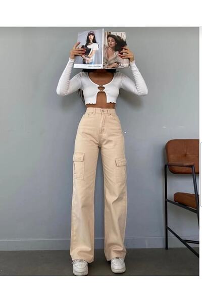 Livik Catina Hot Fashionnova Maro Fără Buzunar Spate Buzunar Cargo Loose Lycra Blugi Talie Înaltă