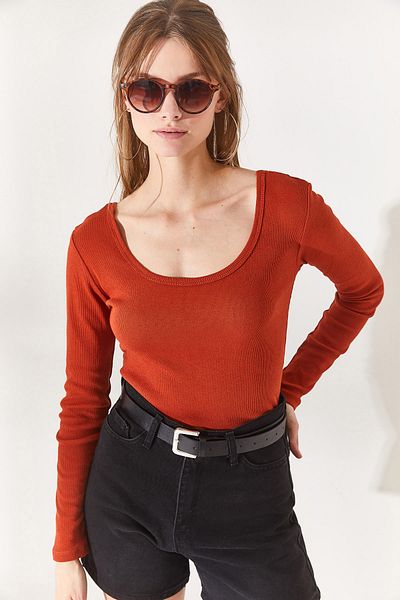 Olalook Damen-Camisole-Bluse mit breitem Kragen und Kacheln BLZ-19000722