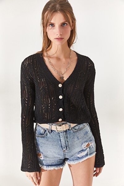 Olalook Dámský černý španělský rukáv třpytivý zakřivený bavlněný svetr HRK-19000225