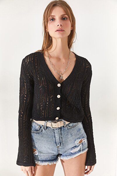 Olalook Dámský černý španělský rukáv třpytivý zakřivený bavlněný svetr HRK-19000225