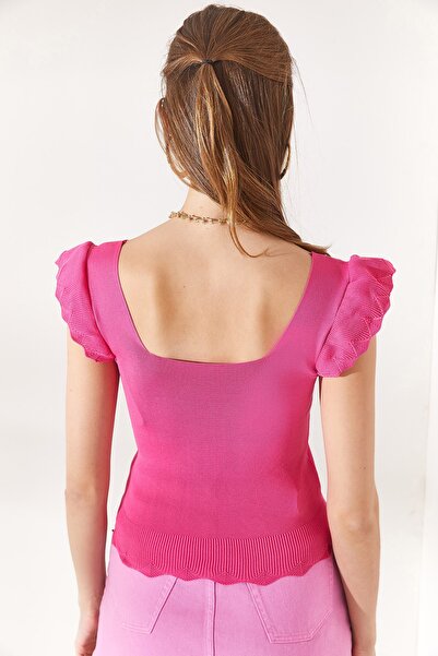 Olalook Γυναικεία καλοκαιρινή πλεκτή μπλούζα με ροζ μανίκια BLZ-19001035