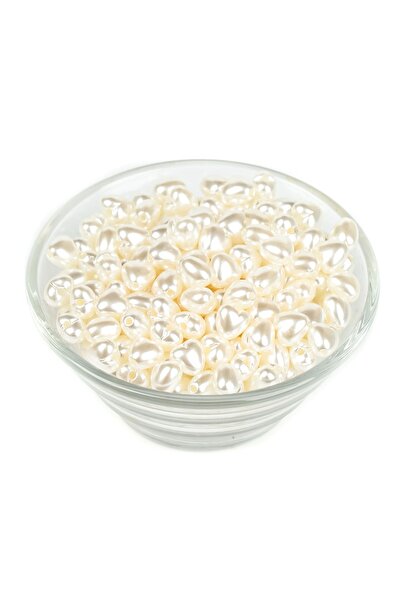 yfhobi 25 Gram - 8 Mm, Krem Renk Kalp Inci Boncuk, Lüks Barok Kalp Inci, ( 25gr - 110-115 Adet Arası )