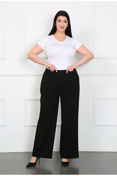 By Alba Collection Women's Black Full Lycra Scuba Crepe Fabric Comfortable Fit Wide Leg Pants