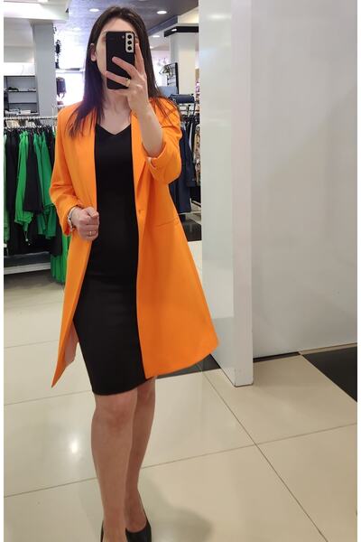 indigo giyim سترة نسائية طويلة - موديل 4148، لون برتقالي، مقاس 38