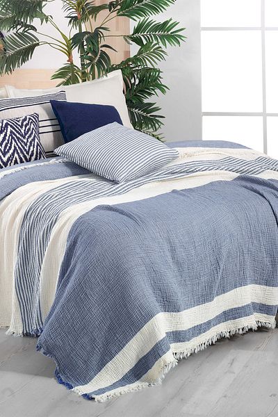 Sarev Delphi Blue Double 100% Cotton Bedspread