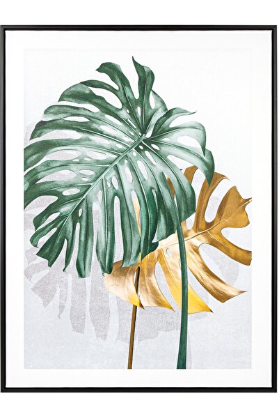 Herdekora Siyah Ahşap Çerçeveli Palmiye Yaprağı Kanvas Tablo Gold-yeşil 60x3x...