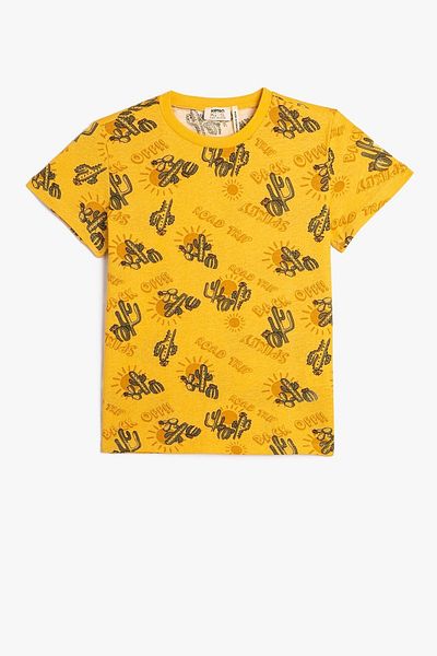 Koton Boy's Crew Neck Short Sleeve Cactus Printed T-Shirt 3skb10506tk