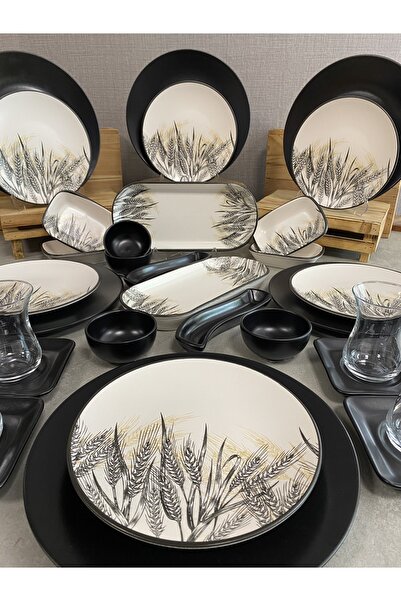 Keramika Set Breakfast Matte Black Spike 36 Pieces for 6 People