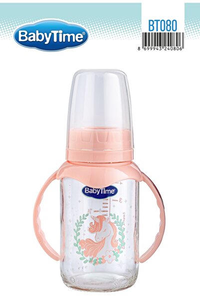 Babytime Bt080 Glass Baby Bottle with Handle 125 ml Pink