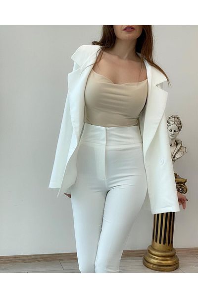 AÈC PRIVÈ Pantaloni de damă, albi, cu talie foarte înaltă, din material pentru ridicarea picioarelor