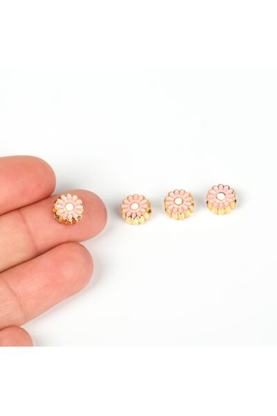 yfhobi 1 Adet- 8 Mm Ortadan Delik Pembe Renk Mineli Papatya Takı Aparatı, Alt...