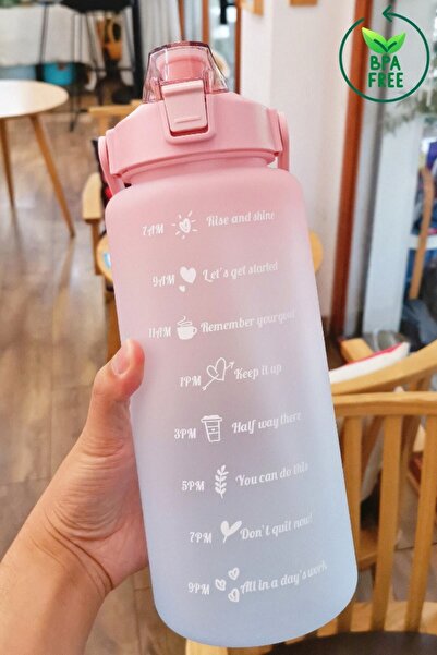 İly Motivasyonel Su Matarası Pipetli Stickerli Su Şişesi Suluk 2000ml