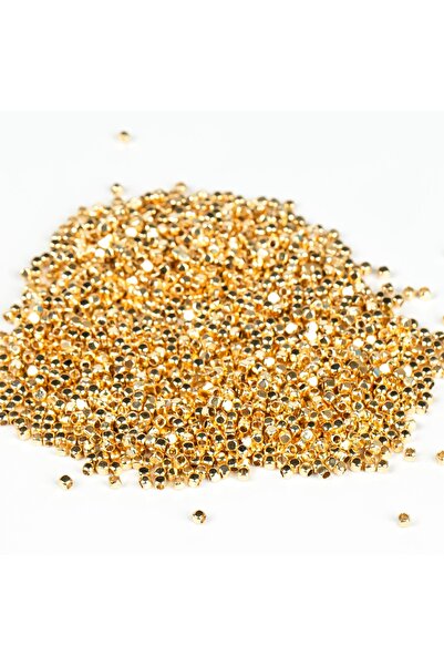 yfhobi 2 Mm Pirinç Üzeri Altın Kaplama Küp Boncuk, 1. Kalite Kararmaz Metal Küp Boncuk, (3 GRAM ~ 90 ADET)