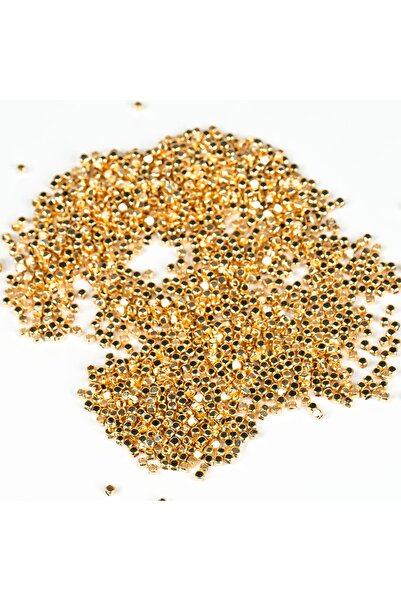 yfhobi 2 Mm Pirinç Üzeri Altın Kaplama Küp Boncuk, 1. Kalite Kararmaz Metal Küp Boncuk, (3 GRAM ~ 90 ADET)