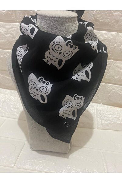 sema aksesuar وشاح قطني بنمط البومة السوداء للسيدات - باندانا