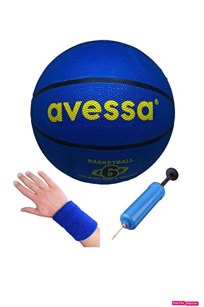 AVESSA Brc-6 Basket Topu Unisex Kauçuk Soft Touch Basketbol Topu Mavi No 6 + Pompa + Havlu Bileklik