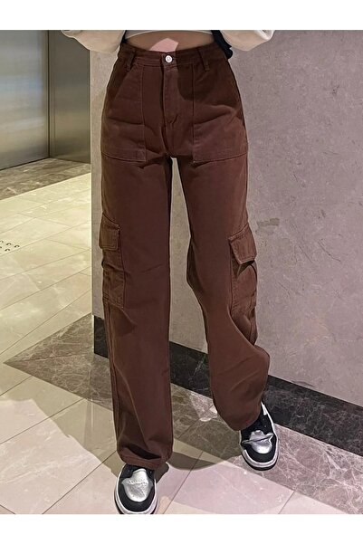 Pubi Pantaloni la modă unisex, cu buzunar cargo, cu croială relaxată