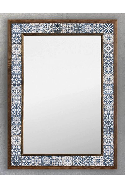 Oscar Stone Decor Ahşap Çerçeveli Mozaik Taş (mermer) Ayna 53x73 Cm Seramik D...