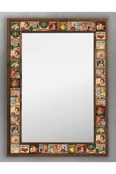 Oscar Stone Decor Ahşap Çerçeveli Mozaik (mermer) Ayna 53x73 Cm Seramik Desen...