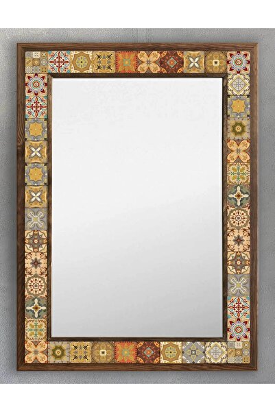 Oscar Stone Decor Ahşap Çerçeveli Mozaik Taş (mermer) Ayna 53 X 73 Cm Seramik...