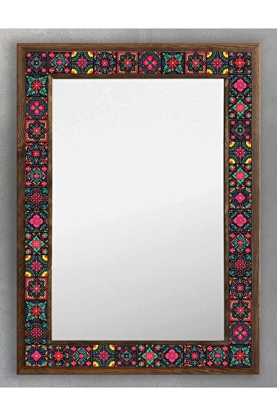 Oscar Stone Decor Ahşap Çerçeveli Mozaik (mermer) Ayna 53x73 Cm Seramik Desen...