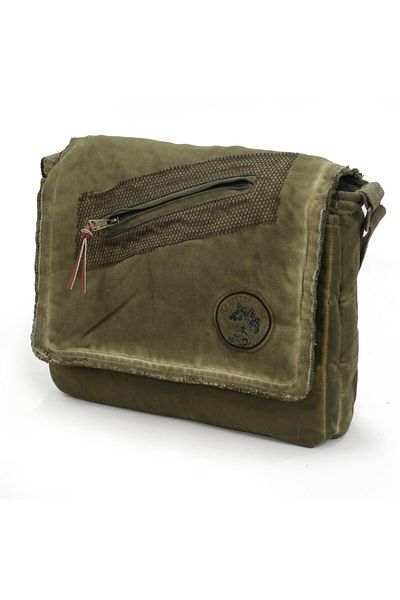 Old Cotton Cargo 7136 Small Army Green Khaki Daily Shoulder Bag Canvas School Tablet Bag